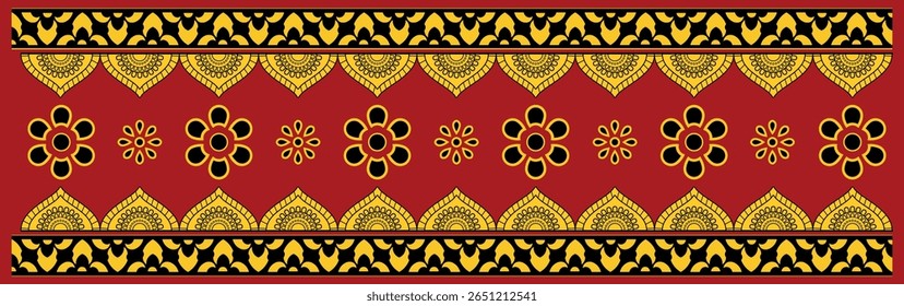 Roter Rhythmus, florales Grenzmuster, traditionelles sri-lankisches Kulturdesign