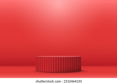 Podio con cinta roja sobre fondo rojo con sombra.
