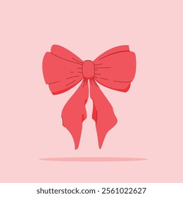  red ribbon with 2 tails on isolated background. decorative and fashion ornament, for poster and web icon