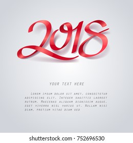 Red ribbon of 2018 calligraphy hand lettering, happy new year celebration,  vector art and illustration.