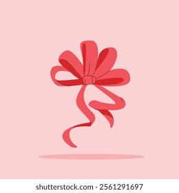 red ribbon with 5 sides on isolated background. decorative and fashion ornament, for poster and web icon