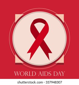 Red ribbon of aids awareness with text for 1st December World Aids Day conceptconcept with text and red ribbon of aids awareness.
