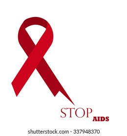 Red ribbon of aids awareness with text for 1st December World Aids Day concept with text and red ribbon of aids awareness.