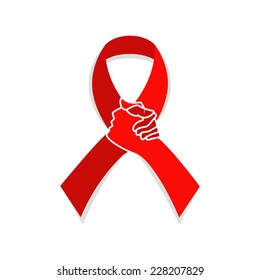 Red ribbon aids awareness, vector illustration solidarity concept 