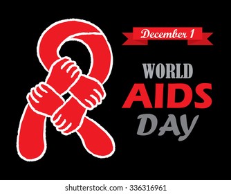 Red ribbon aids awareness, vector illustration solidarity concept for world AIDS day, December 1.
