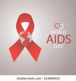 Red ribbon Aids Awareness. World Aids Day concept. Vector illustration.