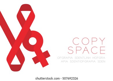 Red ribbon AIDS, HIV and female gender symbol icon flat color design illustration isolated on white background, with copy space