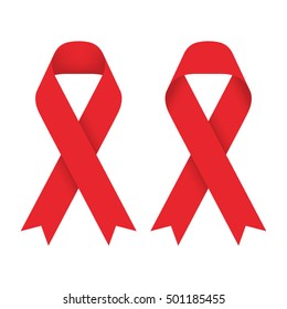 Red ribbon AIDS, HIV icon illustration, front and back side isolated on white background