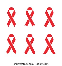 Red ribbon AIDS, HIV icon illustration, flat color design set isolated on white background
