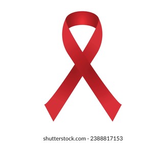 Red ribbon AIDS symbol close up Vector isolated symbol on white background.