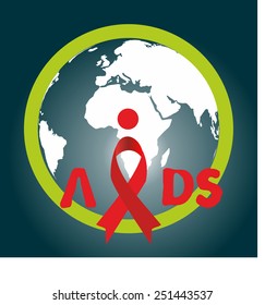 red ribbon with aids symbol - Illustration