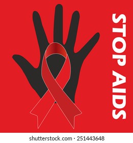 red ribbon with aids symbol - Illustration