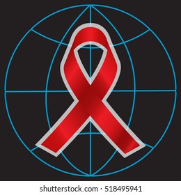  Red ribbon. AIDS - vector badges.  World day 1 December. Aids Awareness. World Aids Day concept.