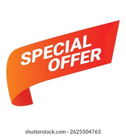Red ribbon announcing a special offer with a gradient effect from orange to red