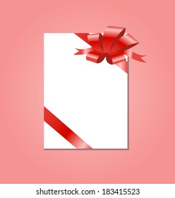 Red ribbon around blank white paper, vector illustration