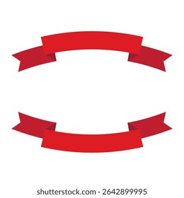 Red ribbon banner. Curved label icon. Decorative scroll shape. Vector emblem form.