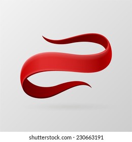 Red ribbon banner. Design element. Isolated on a gray background. With Space For Text. Vector illustration.