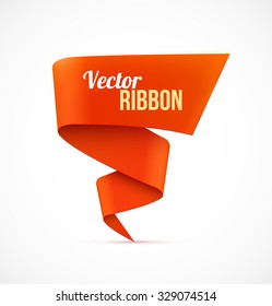 Red ribbon banner design element on white background. Vector illustration