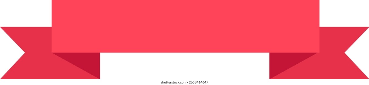 Red ribbon banner featuring folded corners and forming a star shape, isolated against a white background, offers a simple yet elegant design perfect for various graphic elements and decorations