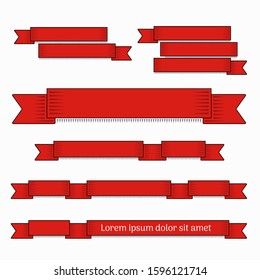 red ribbon banner flags set. Retro elements collection