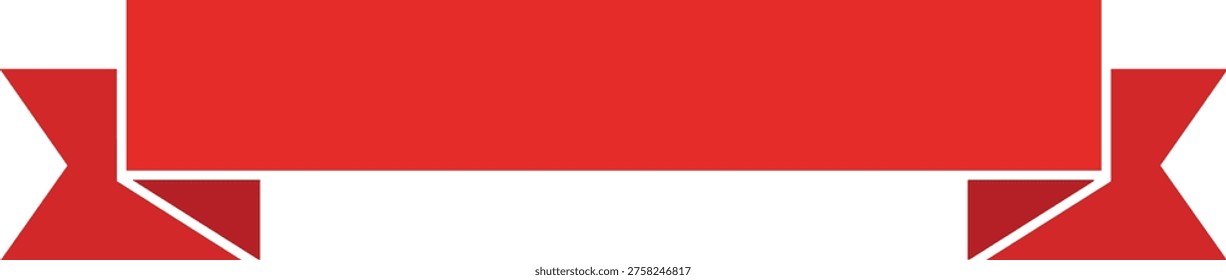 Red ribbon banner with folded ends, blank heraldic scroll for text or titles, flat vector illustration isolated on white background