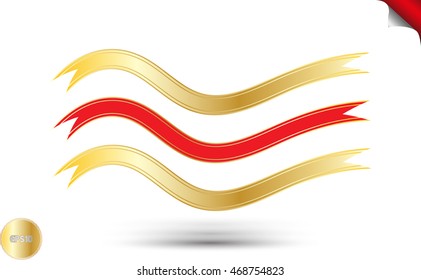 Red ribbon. ribbon banner. Gold ribbon.