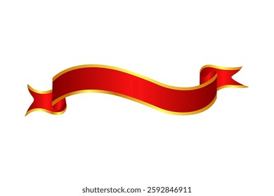 Red ribbon banner with gold border. Ribbon flows gracefully. Ideal for ceremonial themes, award certificates, promotional materials.