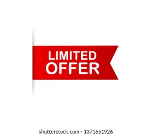 Red ribbon. Banner limited offer. Vector stock illustration.