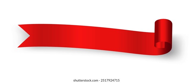 Red Ribbon Banner Realistic shiny satin with shadow, horizontal red ribbon Curl for decorate your wedding invitation card ,greeting card or gift boxes vector EPS10 isolated on white background.