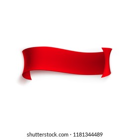 Red Ribbon Banner From Ribbons Or Paper. Scroll Of Parchment
