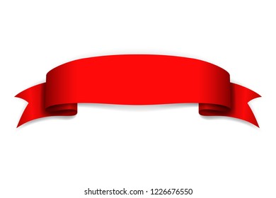 Red ribbon banner. Satin blank. Design label scroll ribbon bow blank element isolated on white background. Empty banner template for greeting, advertising, decoration Vector illustration