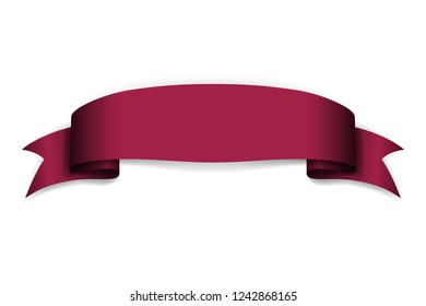 Red ribbon banner. Satin blank. Design label scroll ribbon bow blank element isolated on white background. Empty banner template for greeting, advertising, decoration Vector illustration