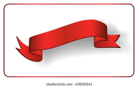 Red ribbon banner. Satin glossy bow blank. Design label scroll ribbon blank element isolated on white background. Empty curl banner retro template greeting, decoration Vector illustration