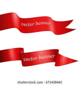 Red ribbon banner set, isolated on white