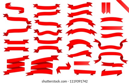 red ribbon banner set on white background, vector draw