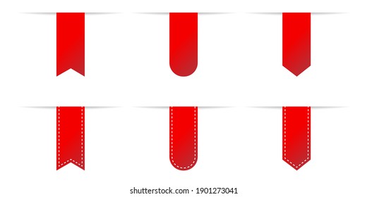 Red ribbon banner. Set ribbons, label tag with shadow. Vector design template.