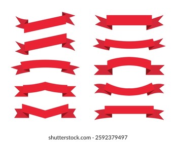 Red Ribbon Banner Set – Simple Minimalistic Vector Collection.