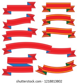 Red ribbon banner set. Vector illustration.