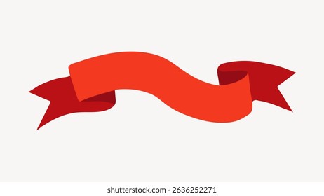 Red ribbon banner with a simple, elegant design. The ribbon curves gracefully, creating a classic banner look. Perfect for decoration, design, or announcements. Ribbon banner vector.
