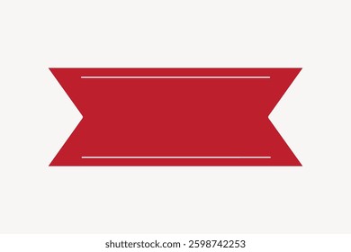 Red ribbon banner with a simple, flat design. The ribbon has a symmetrical shape, ideal for labels, badges, or decorative elements in graphic design projects. Shape element vector.