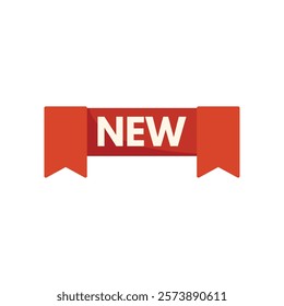 Red ribbon banner stating new, perfect for highlighting a new product or service