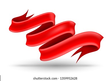 Red ribbon banner three steps isolated vector illustration for element advertising promotion.