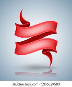 Red ribbon banner two steps isolated vector illustration for element advertising promotion.