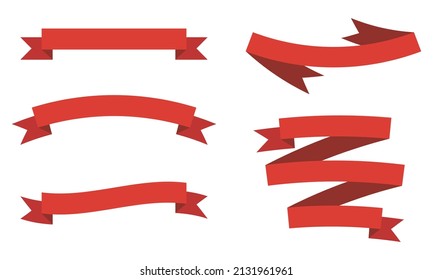 red ribbon banner vector set, background white