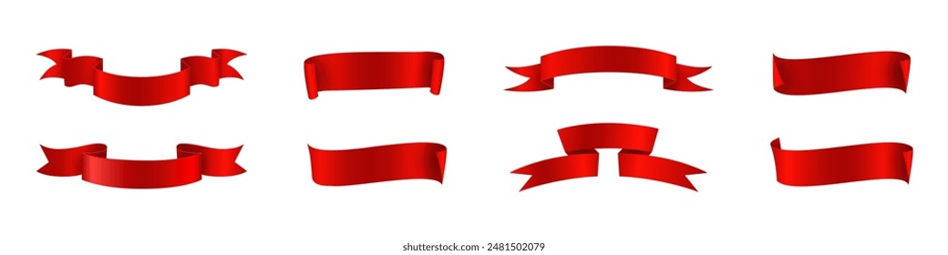 Red ribbon banner vector set. Elegant vintage flags collection.