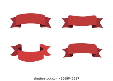 Red Ribbon Banner Vector Set on white Background. Blank Ribbon