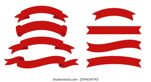 Red ribbon banner vector set. Elegant vintage flags collection.