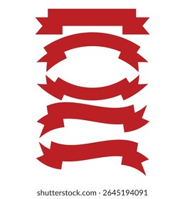Conjunto de Vector de Anuncio de cinta roja Diseño de etiquetas decorativas curvas y planas