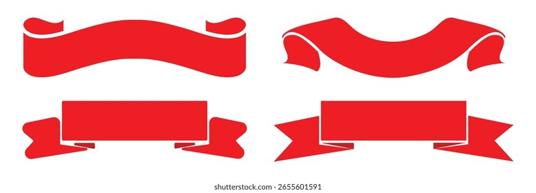 Conjunto de vetores de banner de faixa vermelha. Coleção de bandeiras vintage elegantes.