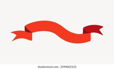 Red ribbon banner with a wavy design. The ribbon has pointed ends and a smooth curve. Perfect for decorative purposes, this red ribbon adds a festive touch. Vector illustration.